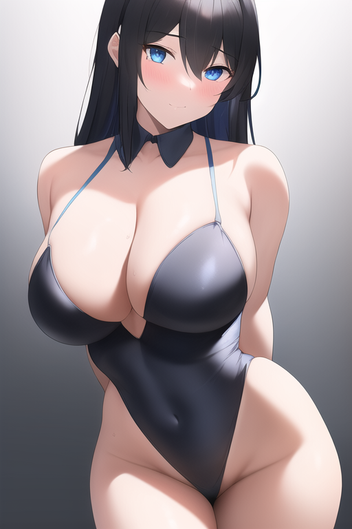 blue eyes, large breasts, black hair, thong leotard, s-1649554474.png