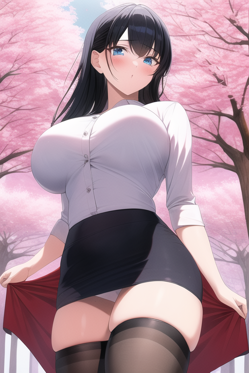 1990s (style), masterpiece, large breast, black hair, blue eyes, thighhighs, miniskirt, cherry blossoms, s-2859455001.png