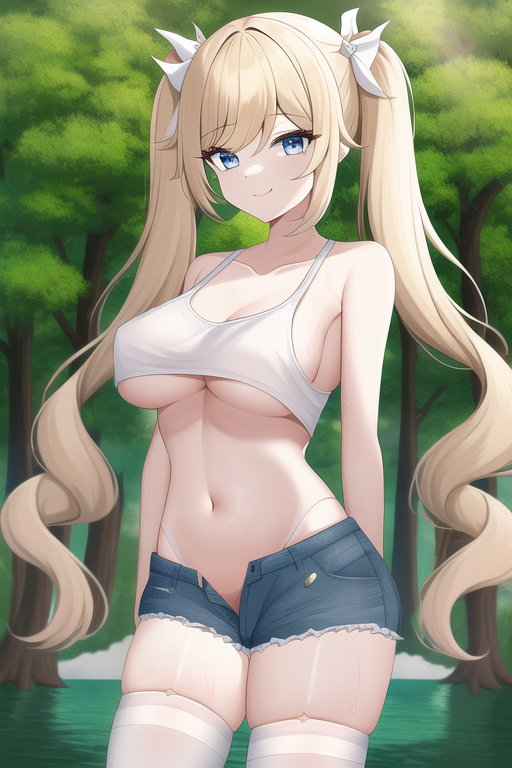 forest, lake, 1girl, blue archive(style), barbara(genshin impact), highres, {intricate details}, eyelashes, soft glowing eyes, lustrous skin, 20old, glamorous, linea alba, medium b s-532379837.png