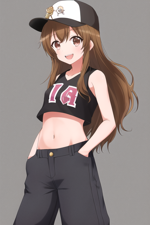 01731-1042262576-(kyoko style), masterpiece, best quality ,1girl ,brown hair, hat, long hair, brown eyes, solo, open mouth, smile,baseball cap, b.png