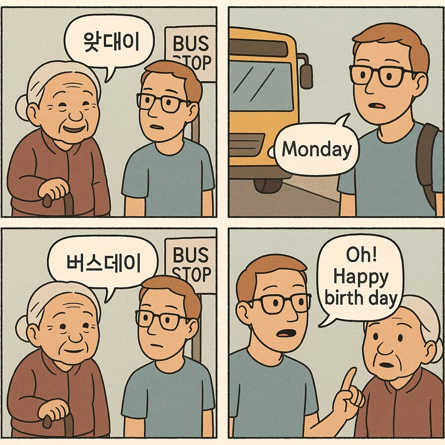 경상도 할머니와 미국인이 버스를 기다리고 있었다.manga_1.png