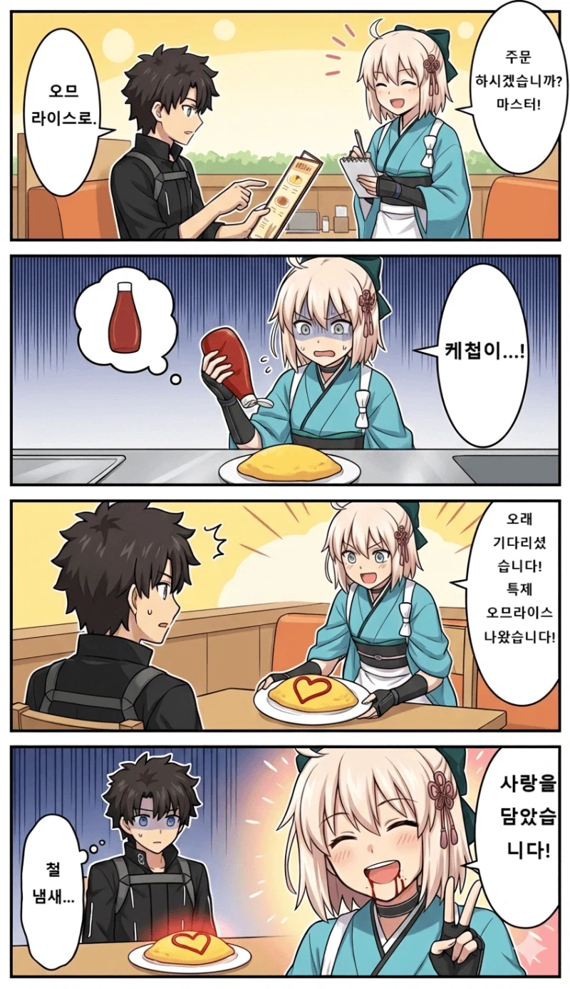 페그오) 오키타 안에서 나온 걸 듬뿍 담은 오므라이스 만화_1.webp