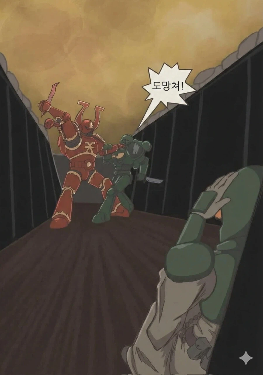 꼬마 가드맨이 카오스 마린과 맞다이 하는 워해머 만화.comic_5.webp