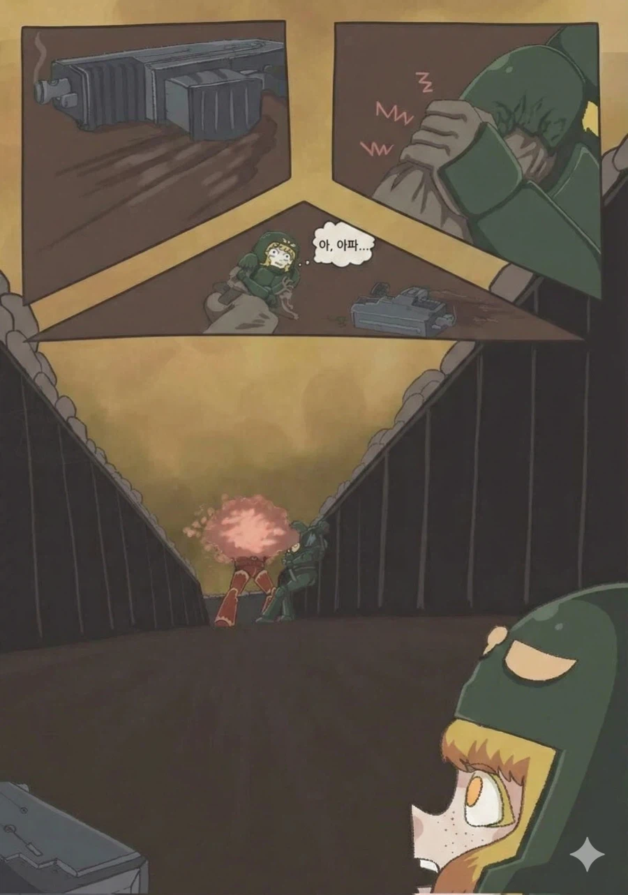 꼬마 가드맨과 카오스 마린이 맞다이하는 워해머 만화.comic_8.webp