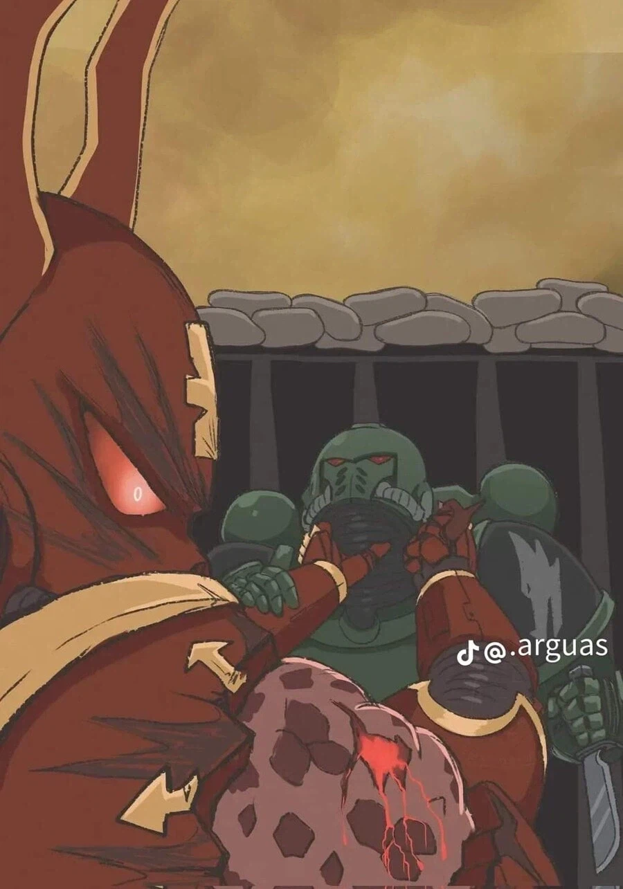 꼬마 가드맨과 카오스 마린이 맞다이하는 워해머 만화.comic_9.webp