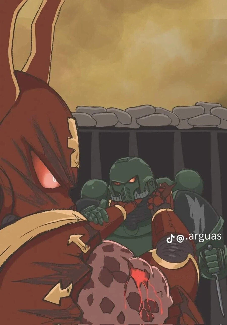 꼬마 가드맨과 카오스 마린이 맞다이하는 워해머 만화.comic_10.webp