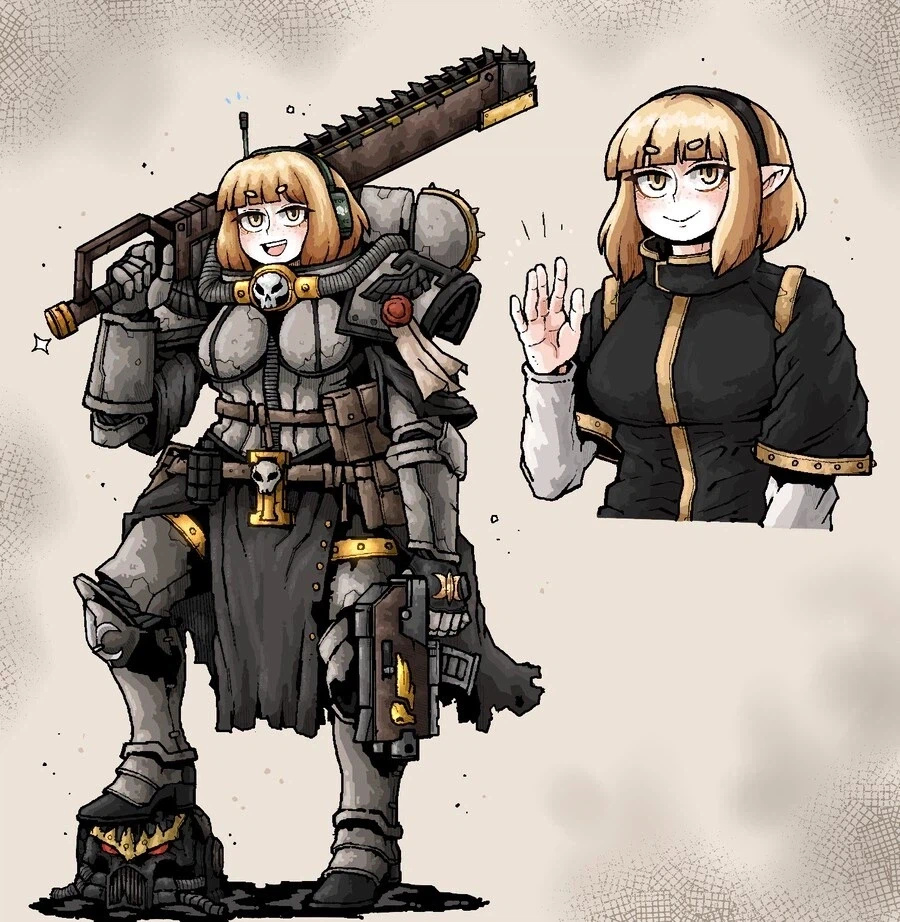 꼬마 가드맨과 카오스 마린이 맞다이하는 워해머 만화.comic_22.webp