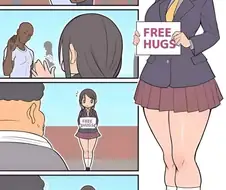 여고생이 프리허그 간판을 들고있는 만화