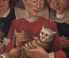 고양이 밥먹이는 중세그림.