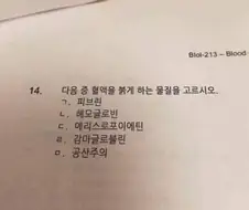 다음 중 혈액을 붉게 하는 물질을 고르시오?