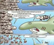 절반만 잡아먹기로 거래한 상어와 물고기들.manga