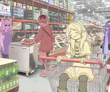 프리렌) 마트에서 쇼핑하는 일행