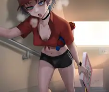 계단을 오르며 피자배달 하는 누나