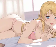 @) 속옷만 입고 침대에 있는 메구루