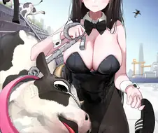 강가에서 젖소 산책시키는 바니걸을 발견한 경찰