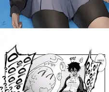 백합?) 가슴 위에 올라탄 고양이 만지는 만화