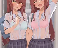@) 소나기를 피해 프로듀서 집에 찾아온 오사키 자매.