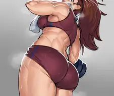 격한 운동 후 땀 흘리는 강한 여성의 뒷태.manga