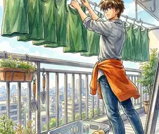 휴일에는 밀린 집안일을 하는 히이로 유이