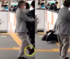 역에서 성추행하고 도망 가던 남자.gif
