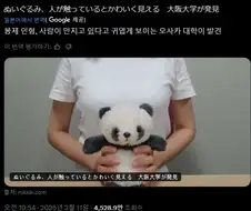 봉제인형, 사람이 만지고 있으면 귀엽게 보인다는 결과가 나와...twit