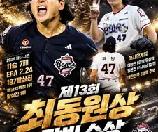 KBO] 곽빈, 최동원상 수상...