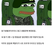 자대배치 왕고 생활관으로 받은 군인