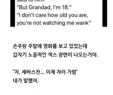 손주랑 영화보다가 야한 장면이 나왔다.