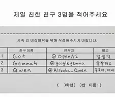 제일 친한 친구 3명을 적어주세요
