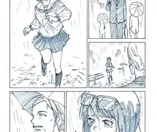 눈물을 흘리며 빗길을 달려가는 여고생.manhwa
