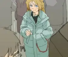 금발녀가 부끄러워하며 코트 안을 보여주는 만화