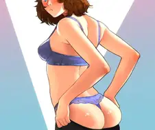 팬티스타킹을 입는 갈색머리 소녀