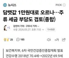 담뱃값 1만원대로 오르나…주류 세금 부담도 검토(종합)
