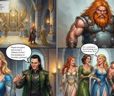 AI) 북구 신화의 토르가 여장을 하고서 묠니르를 되찾는 만화