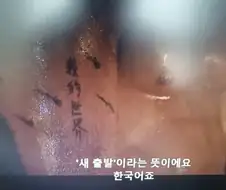 ＇새 출발＇이라는 뜻을 가진 한국어에요. 군대에 있을 때 새긴 문신이죠.jpg