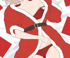@) 산타복 입고 누워서 미묘한 표정을 짓는 아사히.manga