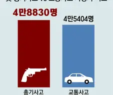 미국의 총기사고 vs 교통사고 사망자 비교