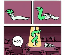 한 암컷이 여러 수컷들 앞에서 스트립 폴 댄스 추는 Comic