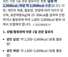 구글에서 찾아본 1일 권장 칼로리