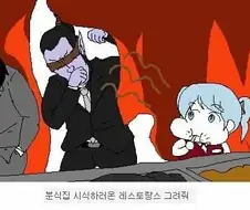 ㅇㅇ : 분식집 시식하러온 레스토랑스 그려줘