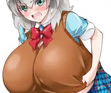 젖이 너무 커서 미칠것 같아보이는 소녀