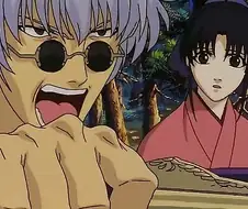 태닝한 신파치를 쓰고 만해!를 외치는 긴토키를 딱하게 보는 신파치 누나.jpg