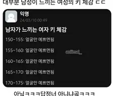대부분 남자들이 느끼는 여자 키 체감