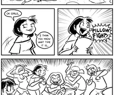 베개 싸움하는 만화