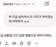 "하 지금 넘어져서 두 다리가 부러졌는데 어떡하지 ㅠㅠㅠ"