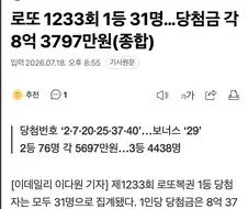 로또 1등의 기쁨이...... 절반이상 꺽이는 뉴스