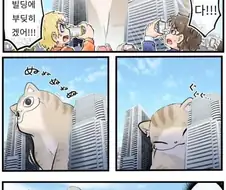 도시 한가운데 거대 고양이가 나타난 만화.manhwa