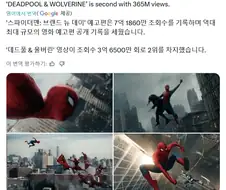 예고편 조회수 신기록 찍은 스파이더맨