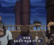 원피스)???: 밀짚모자는 원숭이 괴물같은 난폭한 사내라고 들었어!