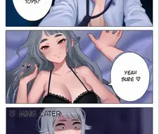 침대위에서 성인의 장난감 플레이하는 만화.manwha